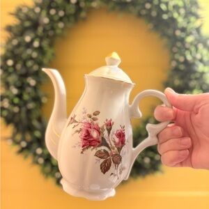 9” Vintage Moss Rose Royal Sealy Teapot